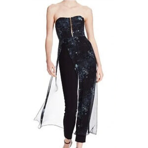 Haute Hippie Black Strapless Jumpsuit Size 8 Silk Chiffon Bustier Designer Y2K